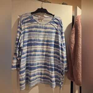 Valentina Sky and Ivory Striped 3/4 Sleeve Top